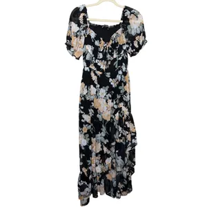 Scarlet Darkness Floral Maxi Dress M Smocked Puff Sleeve Cottagecore thumbnail 2