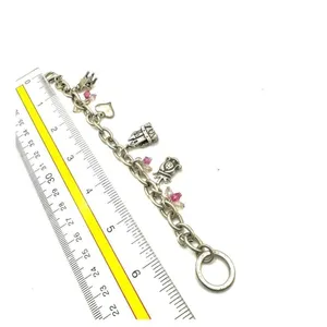 Princess Charm Bracelet Silver Pink Crystal castle Chair heart princess thumbnail 5