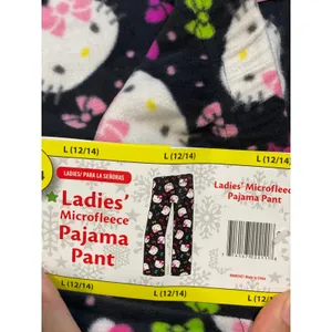 Hello Kitty Fleece Pajama Pants Black Pink Elastic Waist Cozy Sleepwear NWT Sz L thumbnail 4