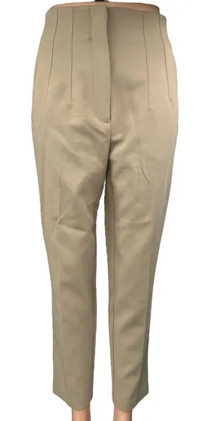 Zara Women's Beige Tan High Waisted Pleated Straight Trouser Dress Pants Size M thumbnail 1