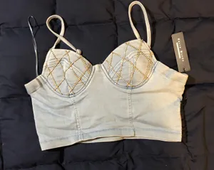 Denim corset bedazzled bustier cami crop top (Size XL) thumbnail 1