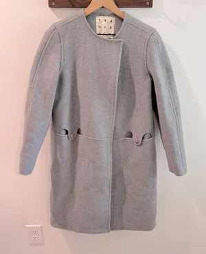 Trademark‎ Almond Collarless Coat Wool Blend Light Grey Size XS thumbnail 1