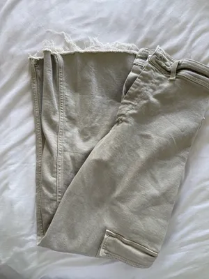 Zara Marine Pant with Cargo Style Oatmeal Color Straight-Leg Jeans with Raw Hem thumbnail 1