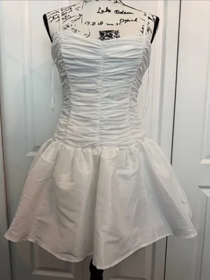 Altar'd State White Ruched Strapless Mini Dress thumbnail 1