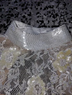 Sherri Hill Size 00 White Pearl Beaded Lace Open Back Cropped Prom Top High Neck thumbnail 8