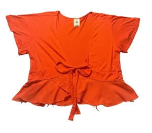We The Free Cropped Cardigan, Modal, Front Tie, Short Sleeve, Coral, Raw Hem M‎ thumbnail 1