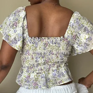 Astr the Label Purple Floral Flutter Sleeve Top Size XS thumbnail 4