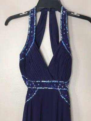 Nightway navy blue open back low cut prom holiday dress size 4 thumbnail 3
