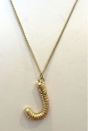 Gold-Plated J Pendant Necklace On Rope Chain 18 Inches Unisex thumbnail 1