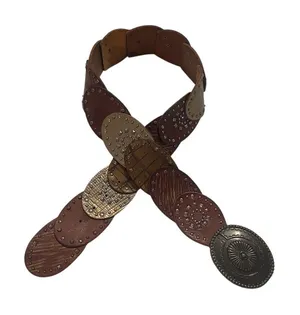 Wide Patchwork Belt Womens Multicolor Studded Concho Buckle Western 38in thumbnail 1