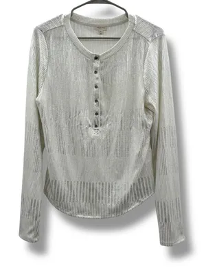 Anthropologie Pilcro‎ Henley Top Women’s Size XL Silver Textured Long Sleeve thumbnail 1