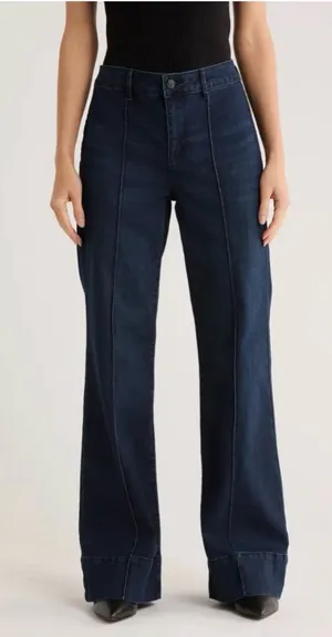 Zara Pintuck Wide Leg Jeans dark blue denim size 4 EUC high waisted thumbnail 1