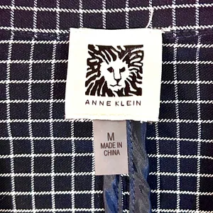 Anne Klein Blazer Jacket Women's Medium Navy Blue White Stretch 90s Office Siren thumbnail 11