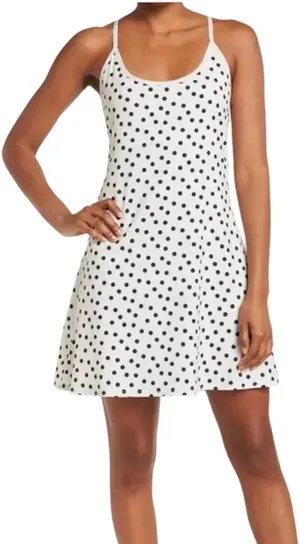 Max Studio Performance Sport Polka Dot Scoop Neck Beige/Black athletic Dress thumbnail 1