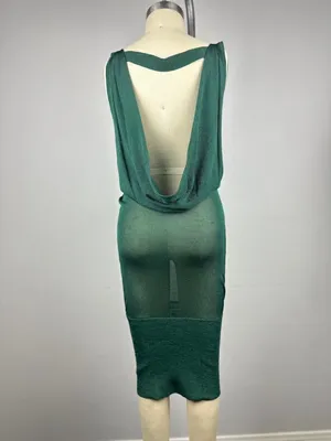 BeBe Y2K Green Cowl Neck Drape Back Bodycon Midi Dress Size S thumbnail 3