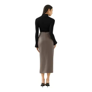 Love, Bonito Christie Pleather Column Midaxi Skirt Color Pewter NWT Size Large thumbnail 4