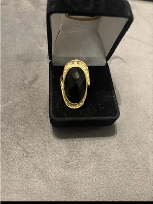 Gold-Tone Black Oval Large Jet Stone Ring with Crystal Accents Size 9 thumbnail 4