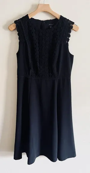 Ann Taylor Dress Sleeveless A-Line Back Zipper Sewn Lace‎ Detail Black Size 6 thumbnail 1