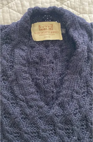 Aran Sweater Market Chunky Cable Knit Pullover Wool from Ireland Blue Size L thumbnail 2