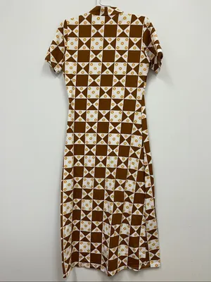 Lisa Says Gah Brown and White Geometric Mock neck Maxi Dress size S thumbnail 3