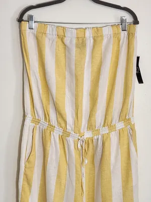 Soho by New York & Company Yellow Stripe Strapless Jumpsuit Size Large NWT thumbnail 3