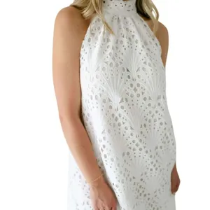 Holly Shae Eyelet‎ Lace Neck Tie Maxi Dress Women's XS/M White Boho Resortwear thumbnail 2