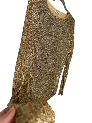 ✨💛‎ Free People Gold Sequin Long Sleeve Party Top XS NWT 💛✨ thumbnail 3