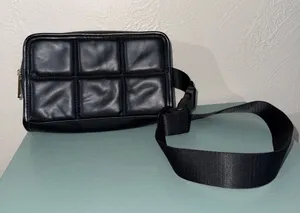 Amanda Uprichard Black Quilted Belt Bag Crossbody Fanny Pack thumbnail 1