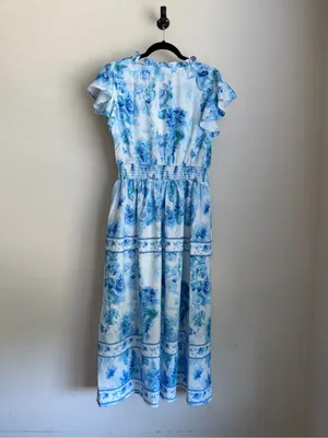 Grace Karin Blue Floral Smocked Maxi Dress Size M NWT thumbnail 4