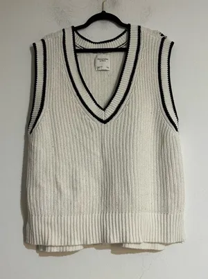 Abercrombie & Fitch Knit Sweater Vest Rugby Preppy Varsity Academia FLAW Large thumbnail 1