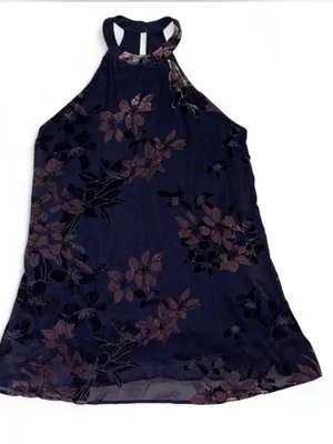 Sun & Shadow Navy Floral High-Neck Velvet-Print Dress thumbnail 1