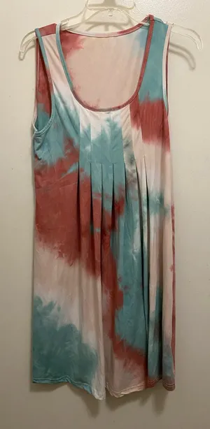 Emery Rose Womens Tank Mini Dress L Large Pastel Tie Dye Teal & Rust Beach thumbnail 1