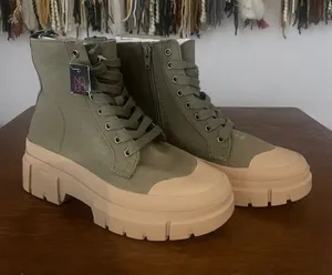 No Boundaries Olive Green -tannish Lace-Up Platform Boots with Tan Sole new size 6 thumbnail 1