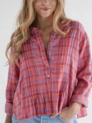 Natural Life Plaid Pintuck Metallic Lurex Blouse Top Pink Purple Gold Large thumbnail 2
