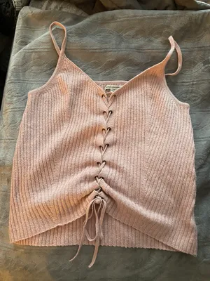 American Eagle soft knit lace up front Tank thumbnail 1