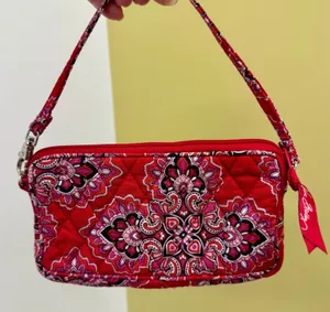 VTG Vera Bradley Red Wristlet Phone Case Wallet 7” Zip FRANKLY SCARLET thumbnail 1