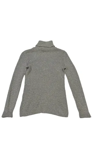 Basic Editions Women's Silver Metallic Ribbed Turtleneck Long Sleeve Sweater thumbnail 2