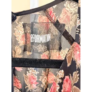 Reformation Floral Midi Dress Tie Neck Long‎ Sleeve Slit Black Size 0 thumbnail 4