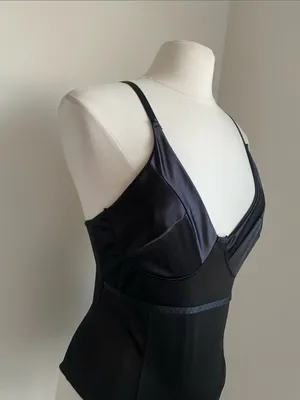 Satin One-Piece Bodysuit Womens Sz Large Black thumbnail 3