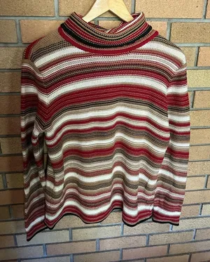 Vintage Talbots Striped Ribbed Knit Turtleneck Sweater Long Sleeve Size Medium thumbnail 1