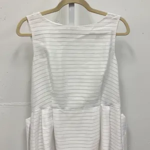 Anne Klein White Horizontal Stripe Sleeveless Fit and Flare Belted Dress Size 10 thumbnail 4