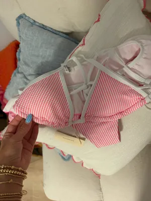 pink striped bikini with ruffles Size XS thumbnail 2