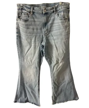 American Eagle Next Level Curvy Super High Rise Flare Jean 14 X-Short Blue thumbnail 2