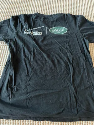 NFL New York Jets black t-shirt with green Jets logo and Verizon text #jetsnation #football thumbnail 3