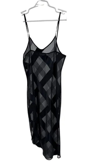 Black sheer silky asymmetrical M nightgown chemise sexy pajamas slinky vintage thumbnail 2