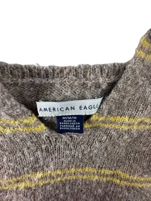American Eagle Outfitters Gray V-Neck Sweater with Yellow Stripes thumbnail 3