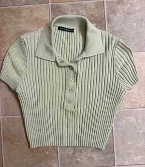 Brandy Melville Light Sage Ribbed Short-Sleeve Sweater thumbnail 1