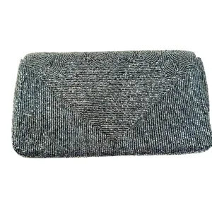 Vintage‎ Beaded Clutch Purse Womens Gray Luxury Holiday Gatsby Cocktail Formal thumbnail 3