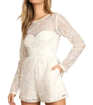Lulus My Clarity Ivory Mesh Floral Embroidered Romper size S thumbnail 1