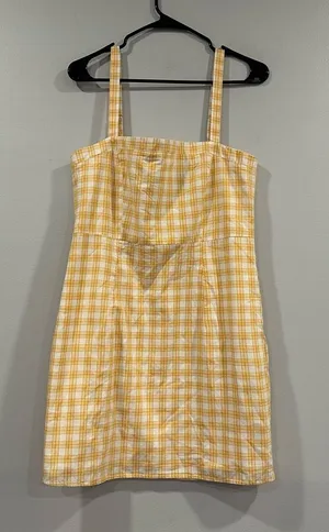 Forever 21 Yellow White Checkered Sleeveless Dress Large L NEW thumbnail 1